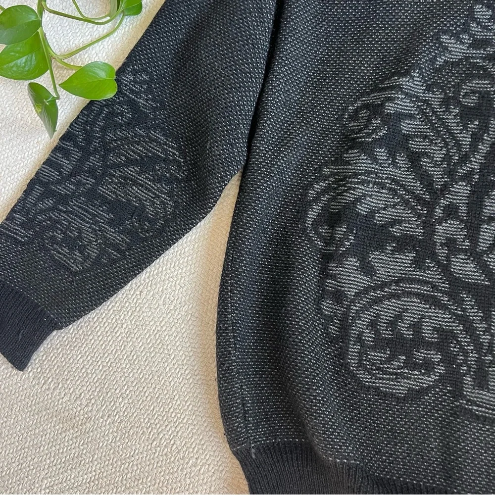 Vintage Wool Intarsia Knit 90s Black Pullover Sweater Large - Picture 3 of 7